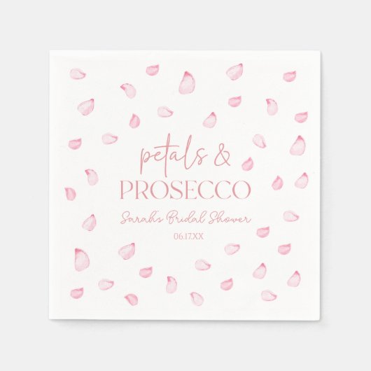 Petals & Prosecco Roze Rozenblaadjes Vrijgezellenf Servet (Voorkant)