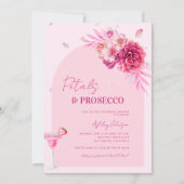Petals & Prosecco Roze Script Bloemen Vrijgezellen Kaart (Voorkant)