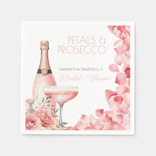 Petals & Prosecco Roze Vrijgezellenfeest Papier Se Servet (Voorkant)