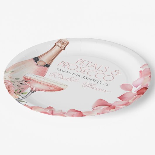 Petals & Prosecco Roze Vrijgezellenfeest Papieren Bordje (Gekanteld)