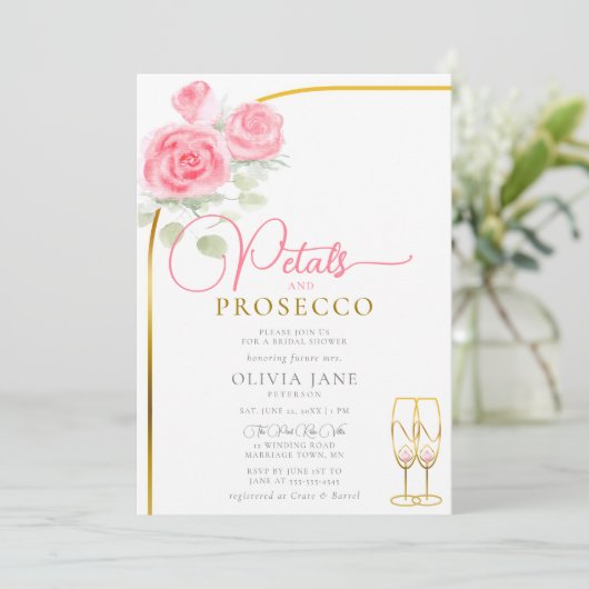 Petals Prosecco Rozen Boho Arch Vrijgezellenfeest Kaart (Staand voorkant)