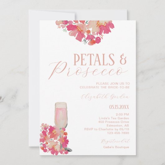 Petals & Prosecco Vrijgezellenfeest Bloemen Roze C Kaart (Voorkant)