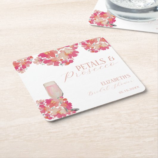 Petals & Prosecco Vrijgezellenfeest Bloemenroze Kartonnen Onderzetters (Schuin)