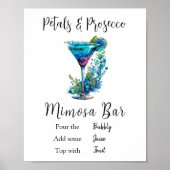 Petals & Prosecco Vrijgezellenfeest Blue Flower Ba Poster (Voorkant)