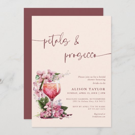 Petals & Prosecco Vrijgezellenfeest Boho Mauve Kaart (Voorkant / Achterkant)