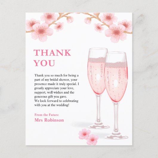 Petals & Prosecco Vrijgezellenfeest Dank u kaart (Voorkant)