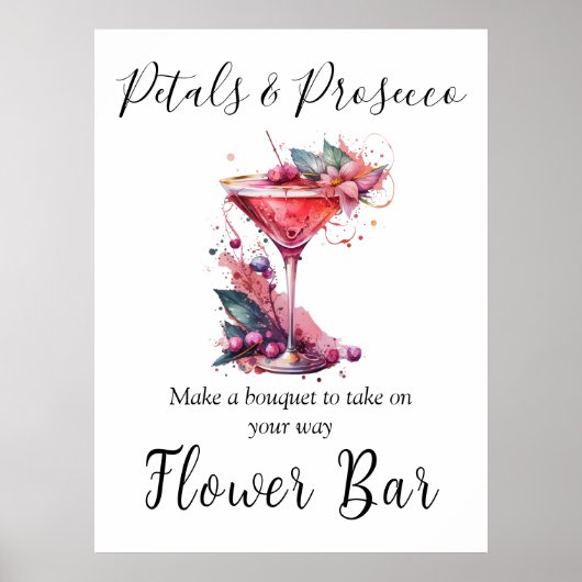 Petals & Prosecco Vrijgezellenfeest Flower Bar Pos Poster (Voorkant)