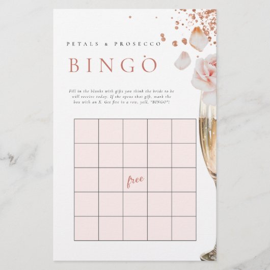 Petals & Prosecco Vrijgezellenfeest Gift Bingo Spe Briefpapier (Voorkant)