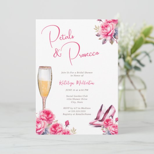 Petals & Prosecco-Vrijgezellenfeest Kaart (Staand voorkant)