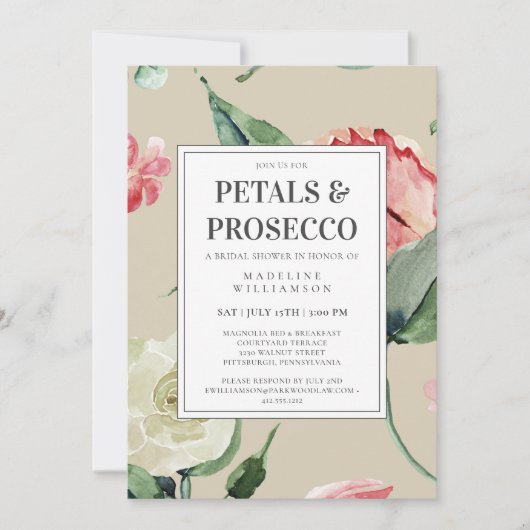 Petals Prosecco Waterverf Bloemen Vrijgezellenfees Kaart (Voorkant)