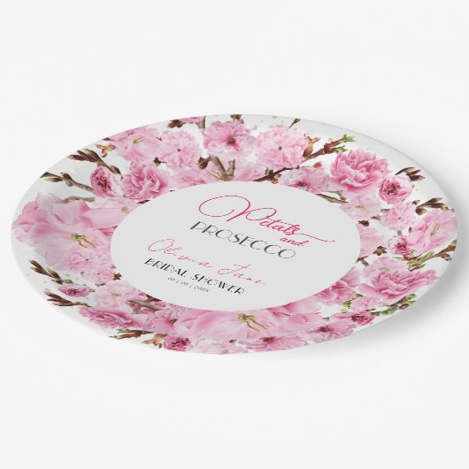 Petals & Prosecco Waterverf Pinkwhite Bloemenboog Papieren Bordje (Gekanteld)