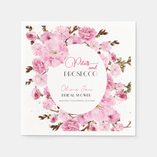 Petals & Prosecco Waterverf Pinkwhite Bloemenboog Servet (Voorkant)