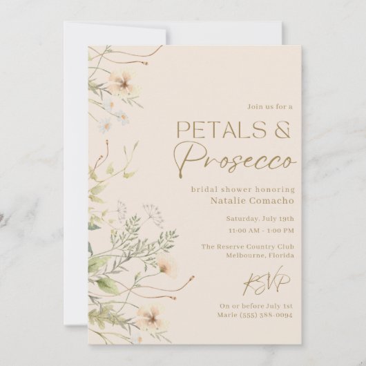 Petals Prosecco Wildflower Vrijgezellenfeest Party Kaart (Voorkant)