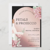 Petals & Prosecco Zwart & Roos Goud Vrijgezellenfe Kaart (Voorkant)