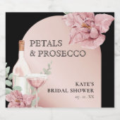 Petals & Prosecco Zwart & Roos Goud Vrijgezellenfe Sparkling Wijnetiket (Enkel label)