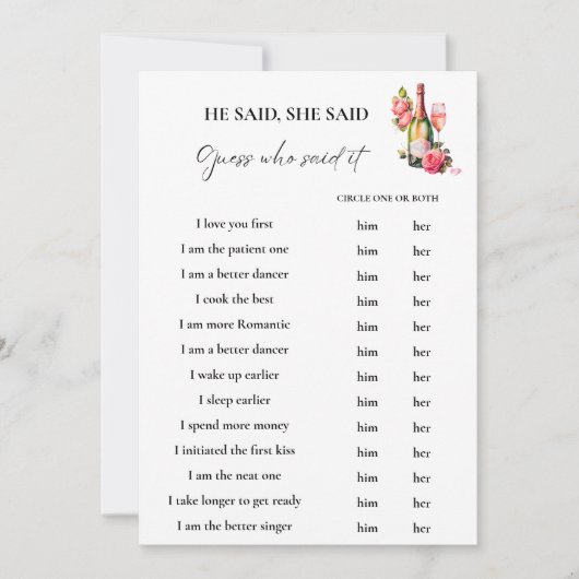 Petals zei hij dat ze Vrijgezellenfeest Game Kaart (Voorkant)