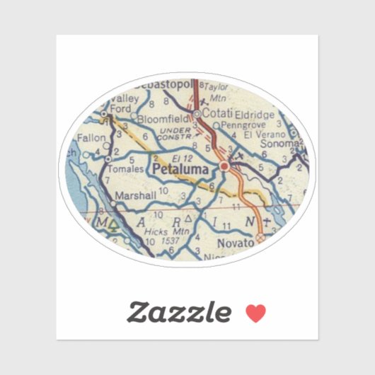 Petaluma CA  Kaart Sticker (Vel)