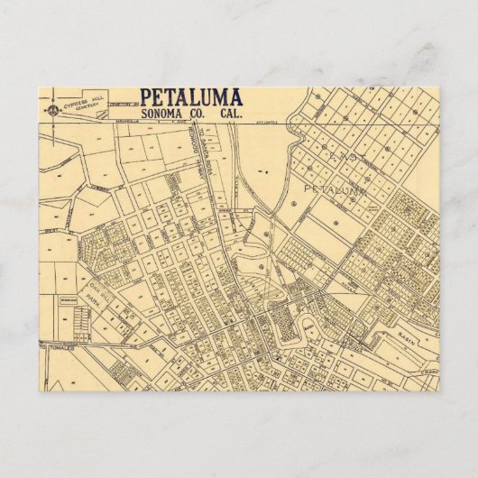 Petaluma CA Vintage Kaart Ansichtkaart (Voorkant)