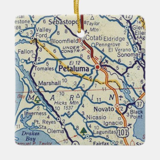 Petaluma Classic Map Keramisch Ornament (Voorkant)