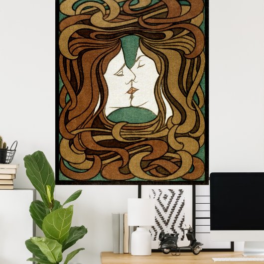 Peter Behrens Kus Liefde Abstract Art Nouveau Poster (Thuiskantoor)