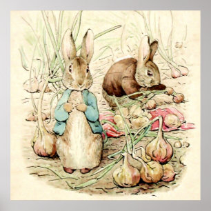Peter & Benjamin Gather Onions by Beatrix Potter Poster