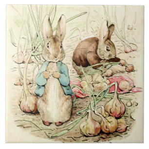 Peter & Benjamin Gather Onions by Beatrix Potter Tegeltje
