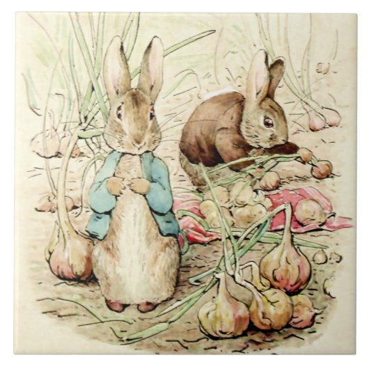 Peter & Benjamin Gather Onions by Beatrix Potter Tegeltje (Voorkant)