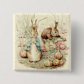 Peter & Benjamin Gather Onions by Beatrix Potter Vierkante Button 5,1 Cm (Voorkant)