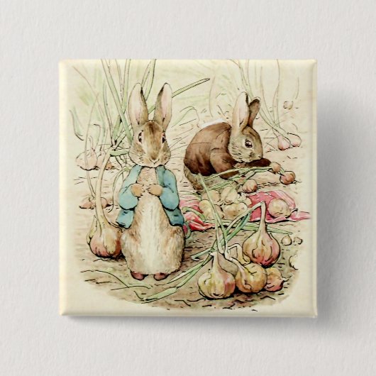 Peter & Benjamin Gather Onions by Beatrix Potter Vierkante Button 5,1 Cm (Voorkant)