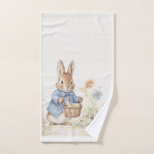  peter bunny met bloemen bad handdoek (Handdoek)