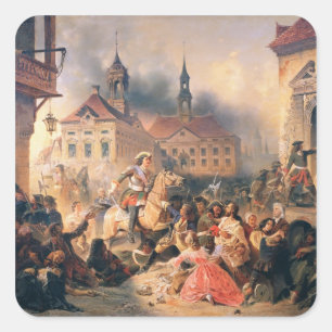 Peter de Grote Veroveraars Narva in 1704, 1859 Vierkante Sticker