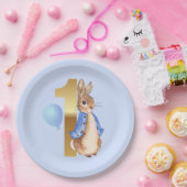 Peter de Konijn 1e Verjaardag Blauwe ballon Papieren Bordje (Feest)