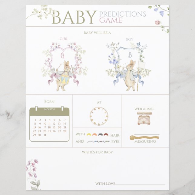 Peter de Konijn Baby shower Gissen Spel (Voorkant)