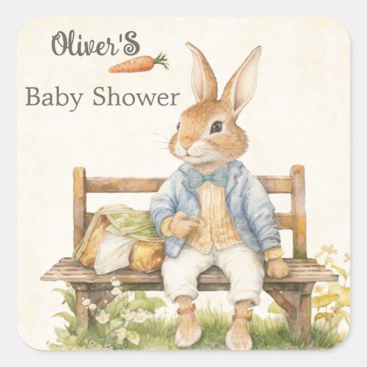 Peter De Konijn - Baby shower -  Vierkante Sticker (Voorkant)