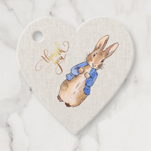 Peter de Konijn Beige Linnen Textuur Achtergrond Bedankjes Labels (Voorkant)