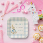  Peter De Konijn Blauw Gingham 1e Verjaardag Papieren Bordje (Feest)