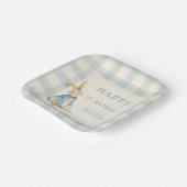  Peter De Konijn Blauw Gingham 1e Verjaardag Papieren Bordje (Gebogen)