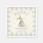 Peter De Konijn Blauw Gingham 1e Verjaardag Servet (Voorkant)