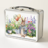 Peter de konijn blauwe jas ballonnen tuin (Voorkant)