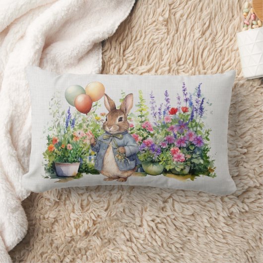 Peter de konijn blauwe jas ballonnen tuin kussen (Deken)