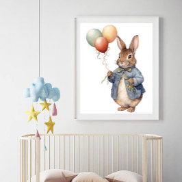 Peter de konijn blauwe jas met ballonnen foto afdruk