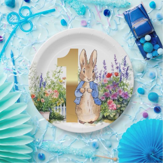 Peter de Konijn bloementuin Eerste Verjaardag Papieren Bordje (Feest)