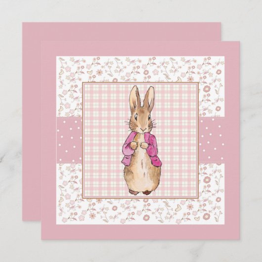 Peter de Konijn Check & Bloemen patroon Bedankkaart (Voorkant / Achterkant)