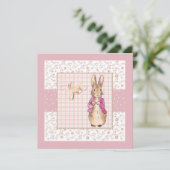 Peter de Konijn Check & Bloemen patroon Bedankkaart (Staand voorkant)