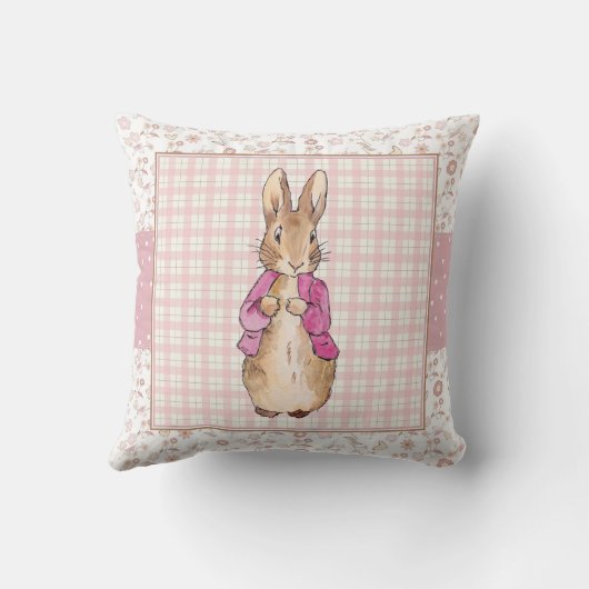 Peter de Konijn Check & Bloemen patroon Kussen (Achterkant)