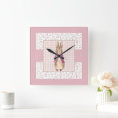 Peter de Konijn Check & Bloemen patroon Vierkante Klok (Huis)