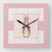Peter de Konijn Check & Bloemen patroon Vierkante Klok (Voorkant)