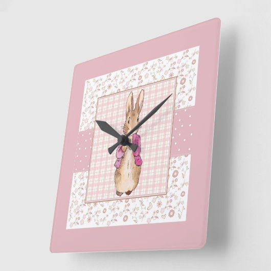 Peter de Konijn Check & Bloemen patroon Vierkante Klok (Hoek)