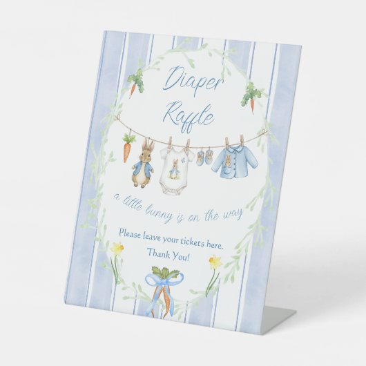 Peter de Konijn Clothesline Luier Raffle Sign Reclamebord Met Voetstuk (Voorkant)