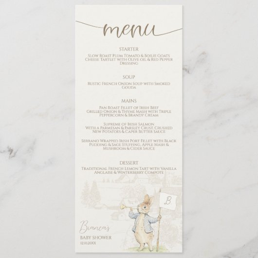 Peter de Konijn Een Konijntje Baby shower Menu (Voorkant)